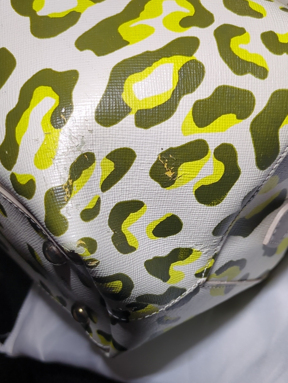 Furla White & Green Leopard Print Satchel - Picture 5 of 16